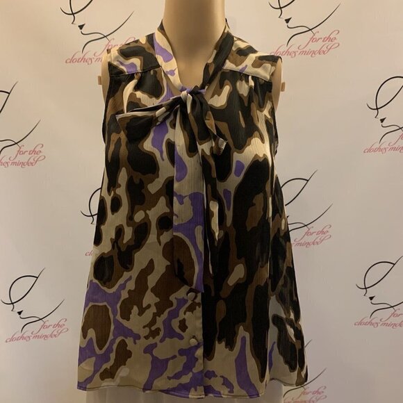 Peter Nygard. Size Small. Sleeveless Tie Neck Semi Sheer Blouse. B81. - Picture 1 of 5